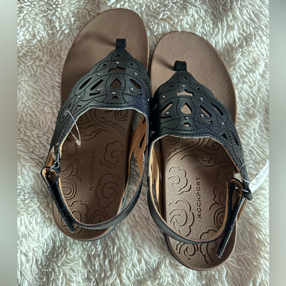 ROCKPORT size 9.5 women's Black Ridge Slingback Leather Sandals NEW - Picture 7 of 16